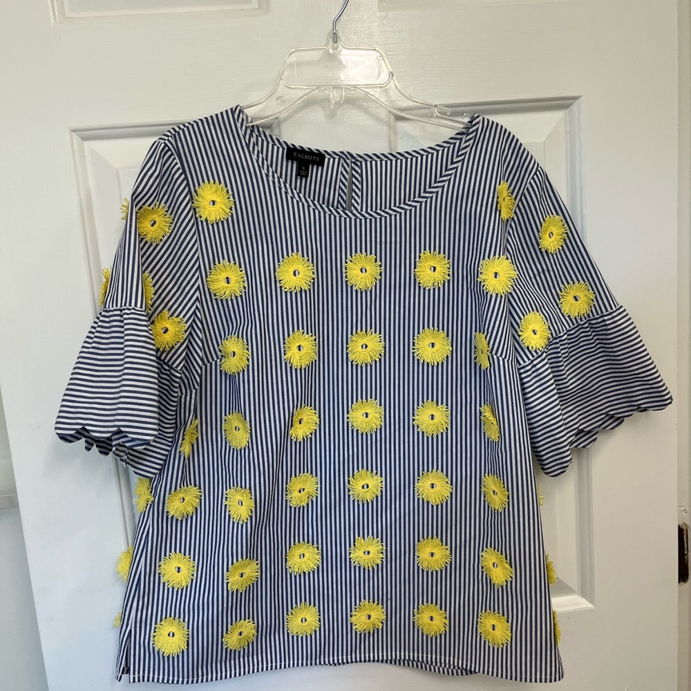 Talbots Blue and White Flutter Sleeve Blouse